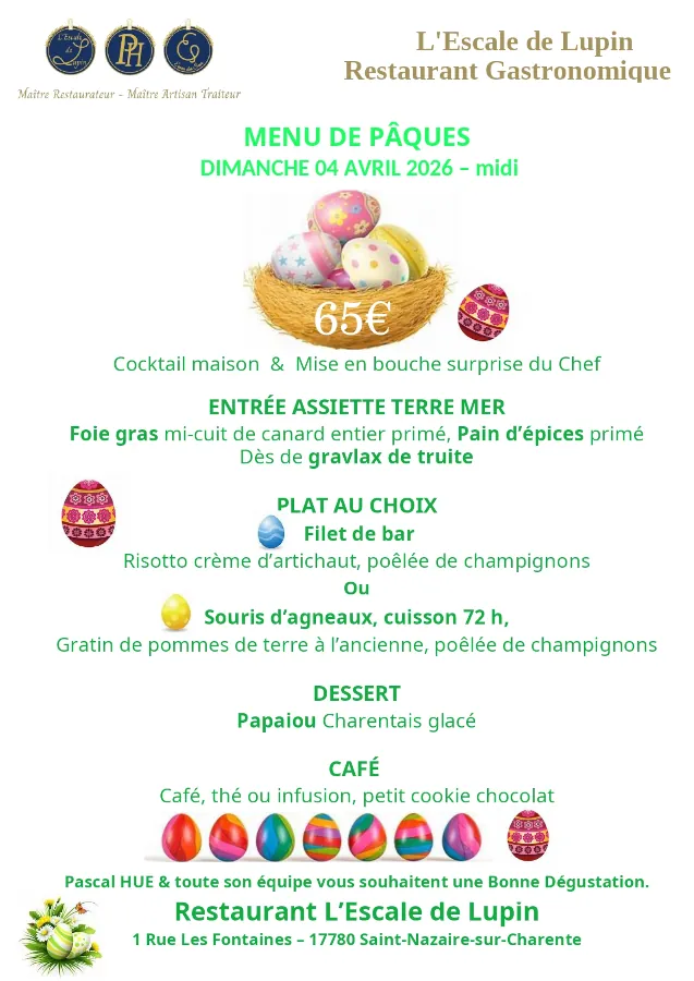 Menu de Pâques 2026