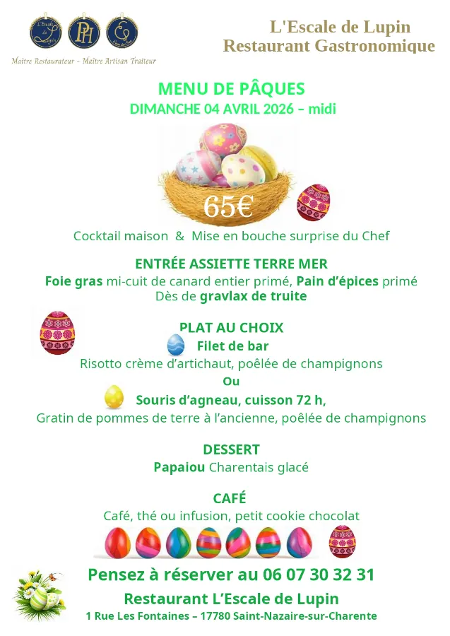 Menu de Pâques 2026