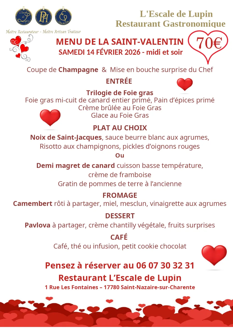 Menu de la St Valentin 2026