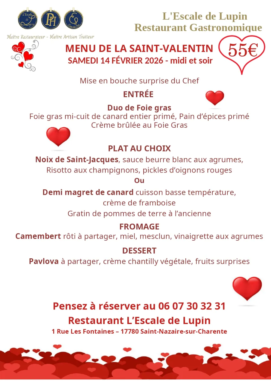 Menu de la St Valentin à emporter 2026