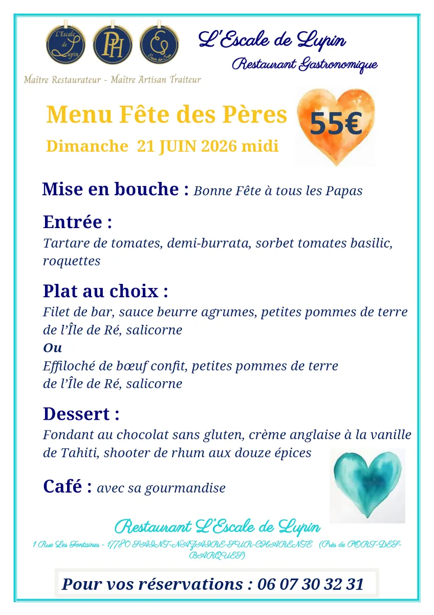 Menu de la fête des Pères 2026